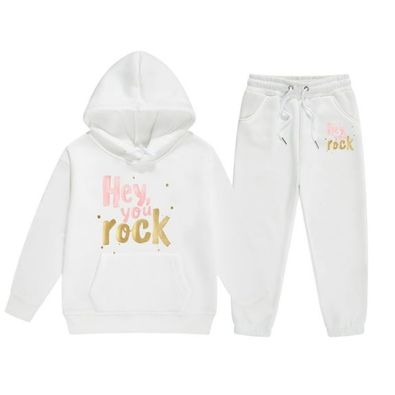 Stylish Girls Long Sleeve Letter Print Hooded Sweater and Pants Outfit Set for Big Kids Comfortable Casual Wear