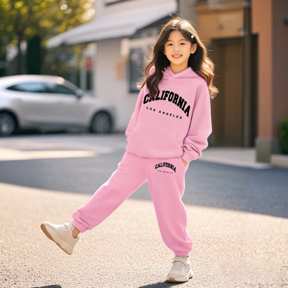 Stylish Girls Outfits Set for Casual Winter Wear Featuring Printed Hooded Sweatshirts and Easy Care Instructions for Young Girls 1 to 9