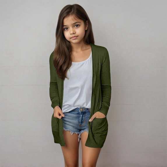 Stylish Girls Pocket Cardigan Coat Jacket For Casual Wear Soft And Comfortable Outerwear For Every Season For School And Outdoor Activities