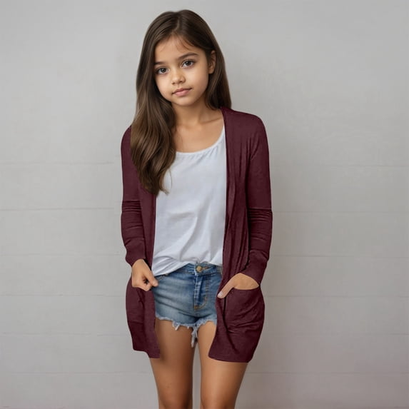Stylish Girls Pocket Cardigan Coat Jacket For Casual Wear Soft And Comfortable Outerwear For Every Season For School And Outdoor Activities