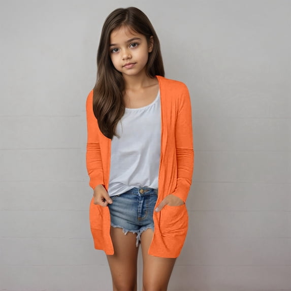 Stylish Girls Pocket Cardigan Coat Jacket For Casual Wear Soft And Comfortable Outerwear For Every Season For School And Outdoor Activities
