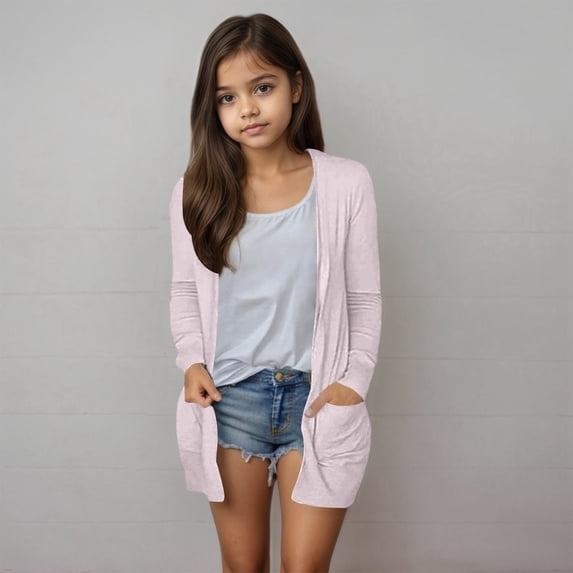 Stylish Girls Pocket Cardigan Coat Jacket For Casual Wear Soft And Comfortable Outerwear For Every Season For School And Outdoor Activities