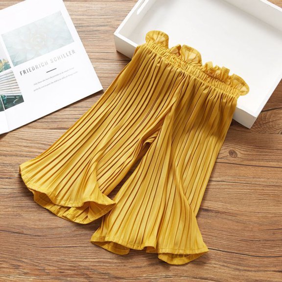 Stylish Girls Wide Leg Pants Lightweight Casual Elastic Waist Loose Trousers for Comfortable