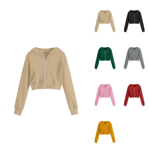Stylish Girls' Zip-Up Hooded Long Sleeve Sweatshirt, Adjustable Drawstring Cropped Jacket for Teen Girls, Y2K Casual Workout Hoodie