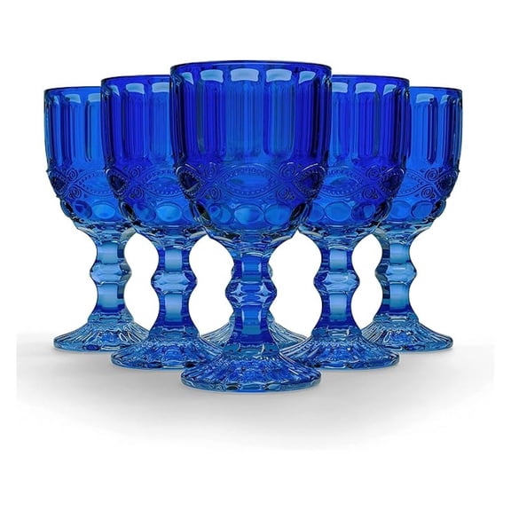 Stylish Glass Goblets, Set of 6-8.4oz Stemmed Wine Glasses for Red/White Wine - Drinkware for Entertaining, Special Occasions, Dinner Parties, Summer Celebrations (Blue)