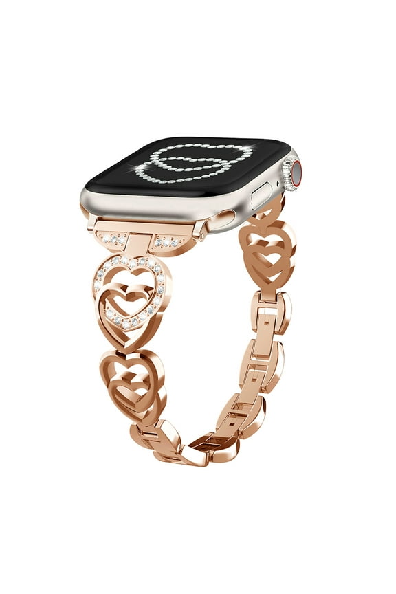 Stylish Glitter Heart Design Apple Watch Band for Apple Watch Series 10 46mm, Compatible with iWatch Series 10 46mm, Perfect Gift for Girls and Women, Rosegold