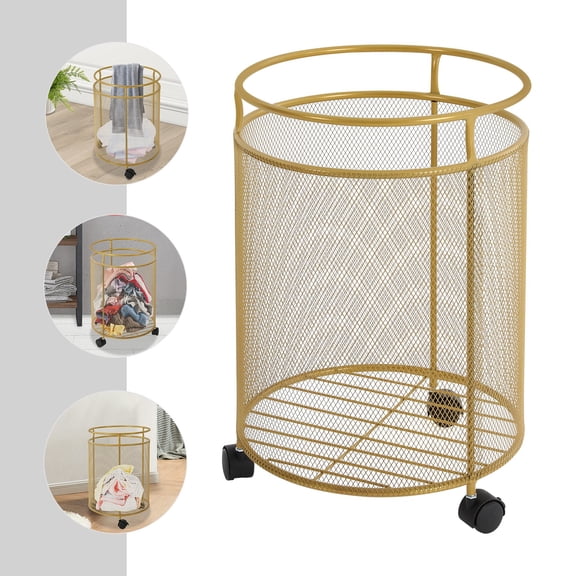 Stylish Gold Rolling Laundry Basket Cart with 4 Wheels for Home Organization
