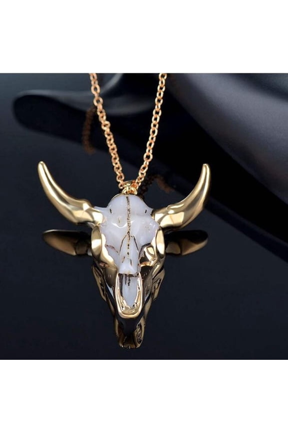 Stylish Goth Horn Skull Cow Necklace