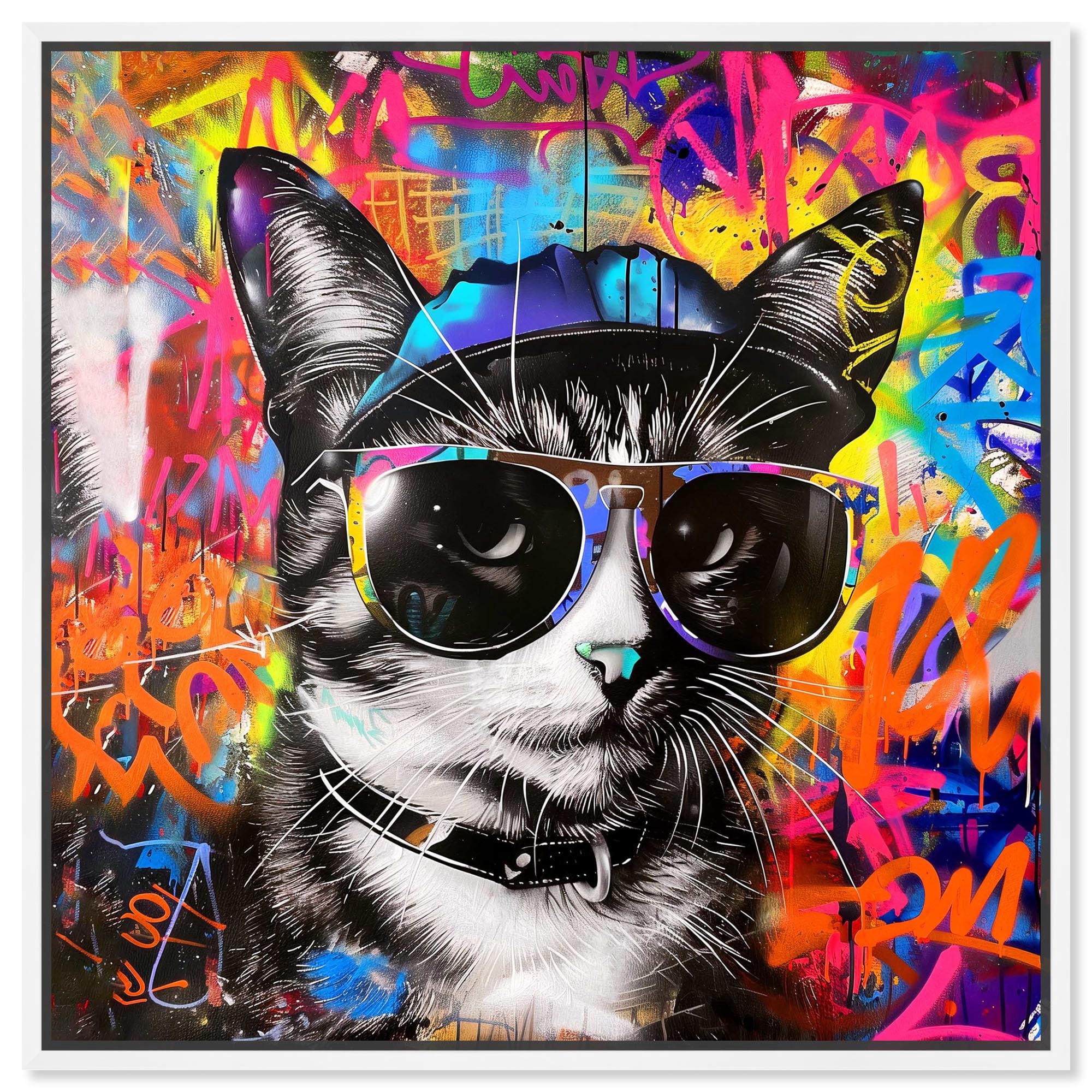 ヴィトン キャットアート アートフレーム TGHMH137 Stylish-Graffiti-Cat-Canvas-