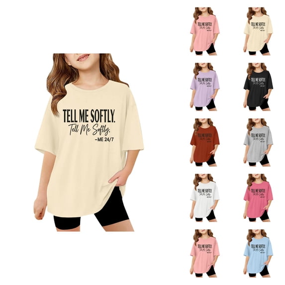 Stylish Graphic Letter Print Tee Shirts for Girls, Casual Comfortable Blend, 3-Packs, Short Sleeve Crew Neck Summer Tees