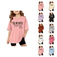 thumbnail image 1 of Stylish Graphic Letter Print Tee Shirts for Girls, Casual Comfortable Blend, 3-Packs, Short Sleeve Crew Neck Summer Tees, 1 of 4