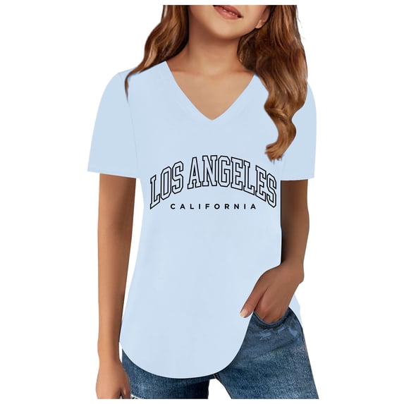 Stylish Graphic Print Short Sleeve Tee Shirt For Girls Youth Casual Comfortable Top T-Shirts Kids Short Sleeve Crewneck Solid Basic Tees Casual Tops