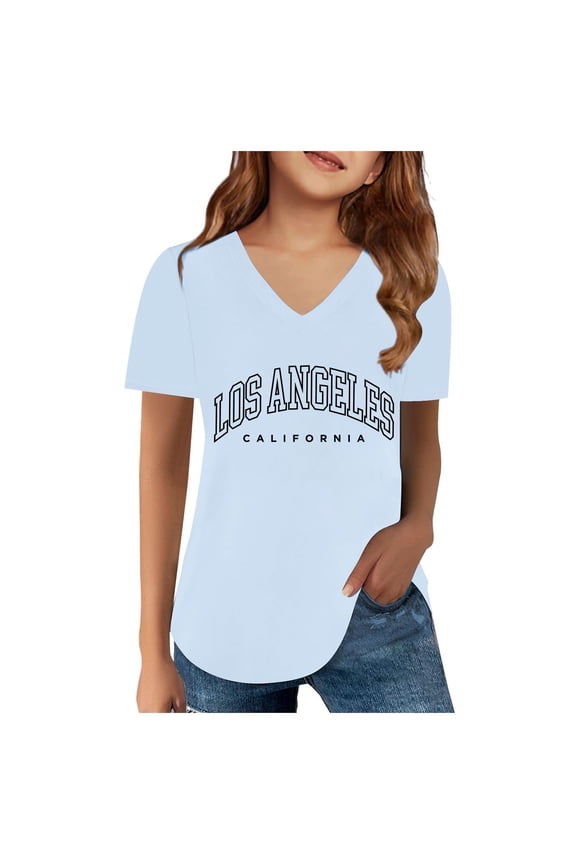 Stylish Graphic Print Short Sleeve Tee Shirt For Girls Youth Casual Comfortable Top T-Shirts Kids Short Sleeve Crewneck Solid Basic Tees Casual Tops
