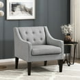 thumbnail image 1 of Stylish Gray Accent Chair For Living Area, Button- Fabric Covering, Plywood Framework, High Foam Seat Cushions, Reversible Seat, Removable Cover, Brown Rubber Wood Legs Contemporary Room, Fabric,, 1 of 5