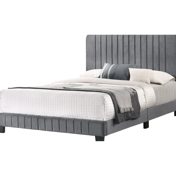 Stylish Gray Bed For A Tranquil Night - Ample Room To Relax, Chic Upholstery, Construction, Fits Mattress King Relaxing Evening Space, Standard