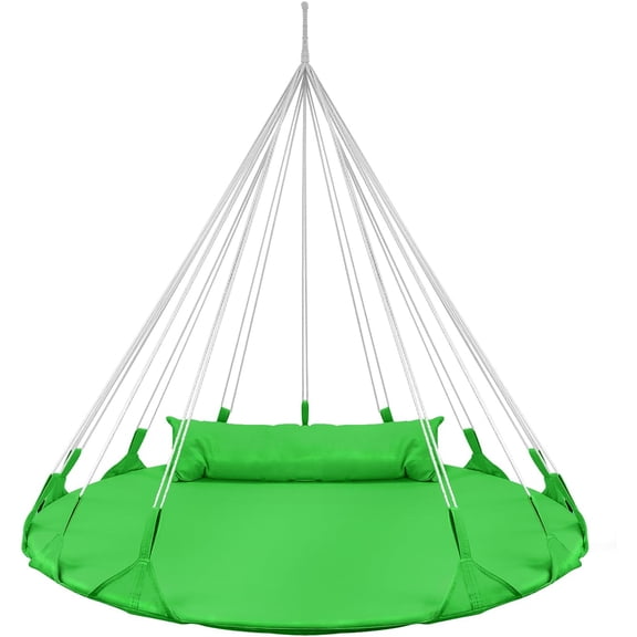 Stylish Green Double Hammock Swing Saucer Chair with Sturdy Tree Spinner and Pillow for Indoor Outdoor Use