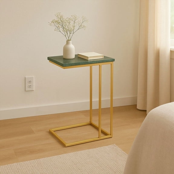 Stylish Green Marble & Metal "C" Table-24 Inch Height