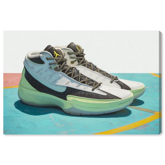Stylish Green Sneakers Canvas Print Sneaker Wall Art by Notoriart, Gallery Wrapped, 30 x 20