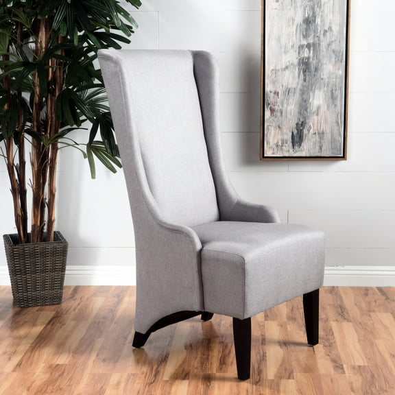 Stylish Grey Fabric Upholstered High Back Dining Chair With Wings, Stable Birch Wood Base, 23.81" W X 29.52" D 45.14" H Wing Frames, Legs,