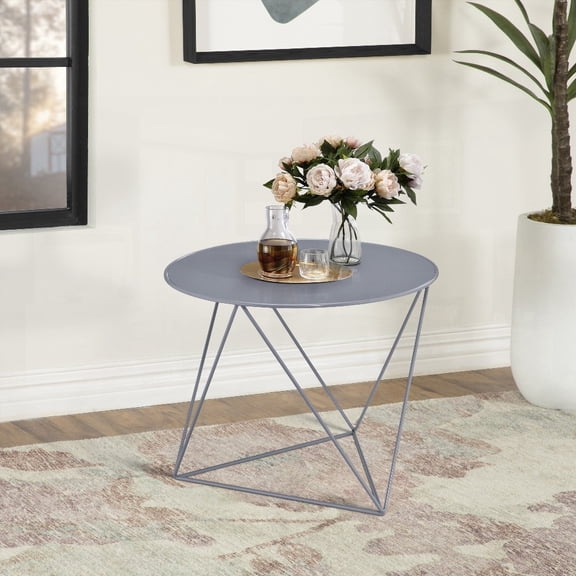 Stylish Grey Geometric Metal Base Accent Table for Home Decor