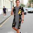 thumbnail image 1 of Stylish Grey Shirt & Black Patterned Shorts Set with Vibrant Yellow Ribbons - Perfect for Urban Celebrations, 1 of 5