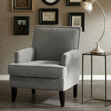 Stylish Grey Track Arm Chair, High Foam Padding, , Birch Legs With Finish, Home Interior Element Comfort Seat, Upholstery, Legs, Decor Enhancement