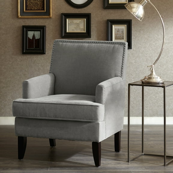 Stylish Grey Track Arm Chair, High Foam Padding, , Birch Legs With Finish, Home Interior Element Comfort Seat, Upholstery, Legs, Decor Enhancement