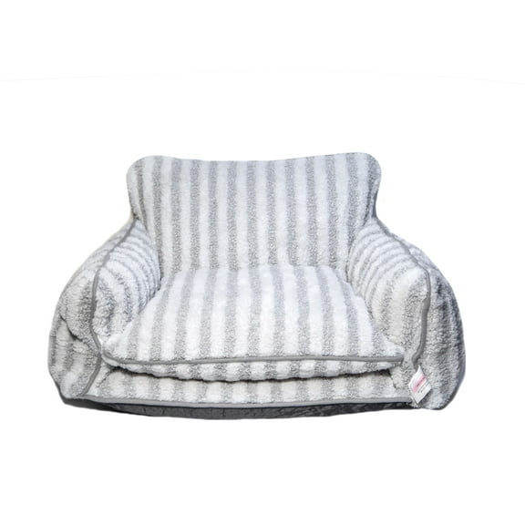 Stylish Grey and White Striped Couch Style Dog Bed - Medium - 25.6" x 15.75" x 11.81"