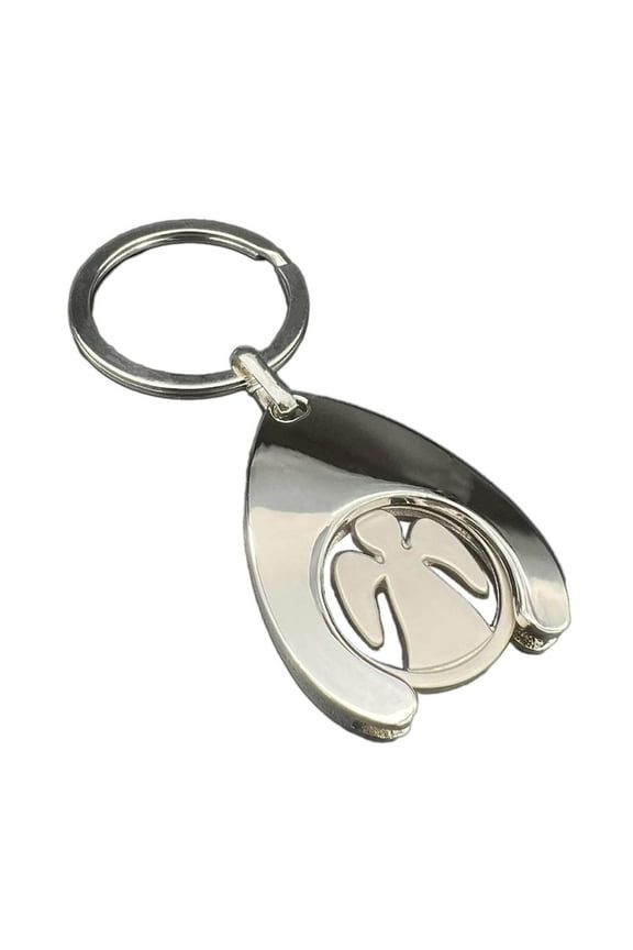 Stylish Guardian Angel Keychain Silver Metal Pendant Keyring Good Luck Charm Key Chain Cellphone Strap for Drivers