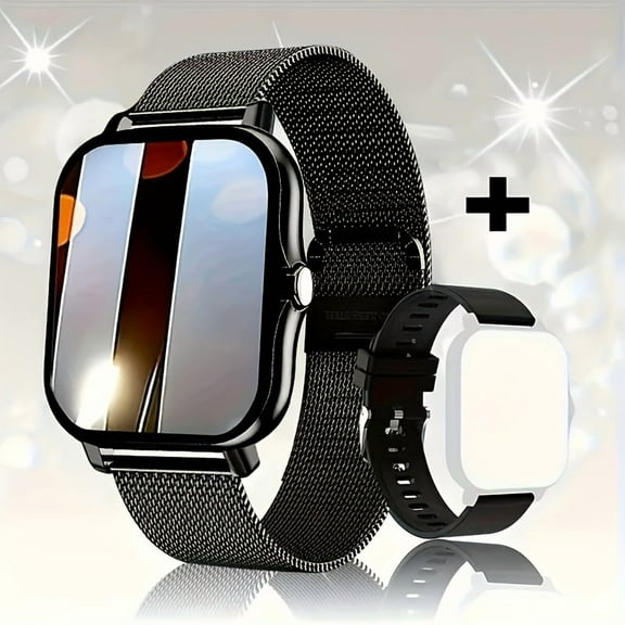 [Stylish HD Smart Watch] 1.83-inch Full Touch HD Smart Watch - Sports & Sleep Monitoring, Wireless Calling, SOS - Compatible with Apple and Android Phones - Dual Straps