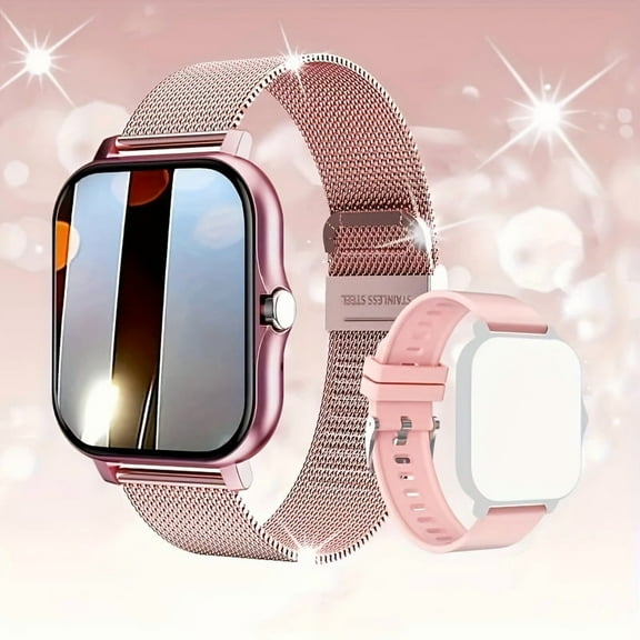 [Stylish HD Smart Watch] 1.83-inch Full Touch HD Smart Watch - Sports & Sleep Monitoring, Wireless Calling, SOS - Compatible with Apple and Android Phones - Dual Straps