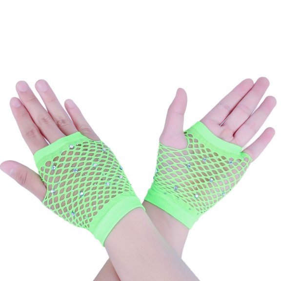 Stylish Half Finger Mesh Gloves Rhinestones Embellished Lightweight Dancewear Outdoor Activity Gear