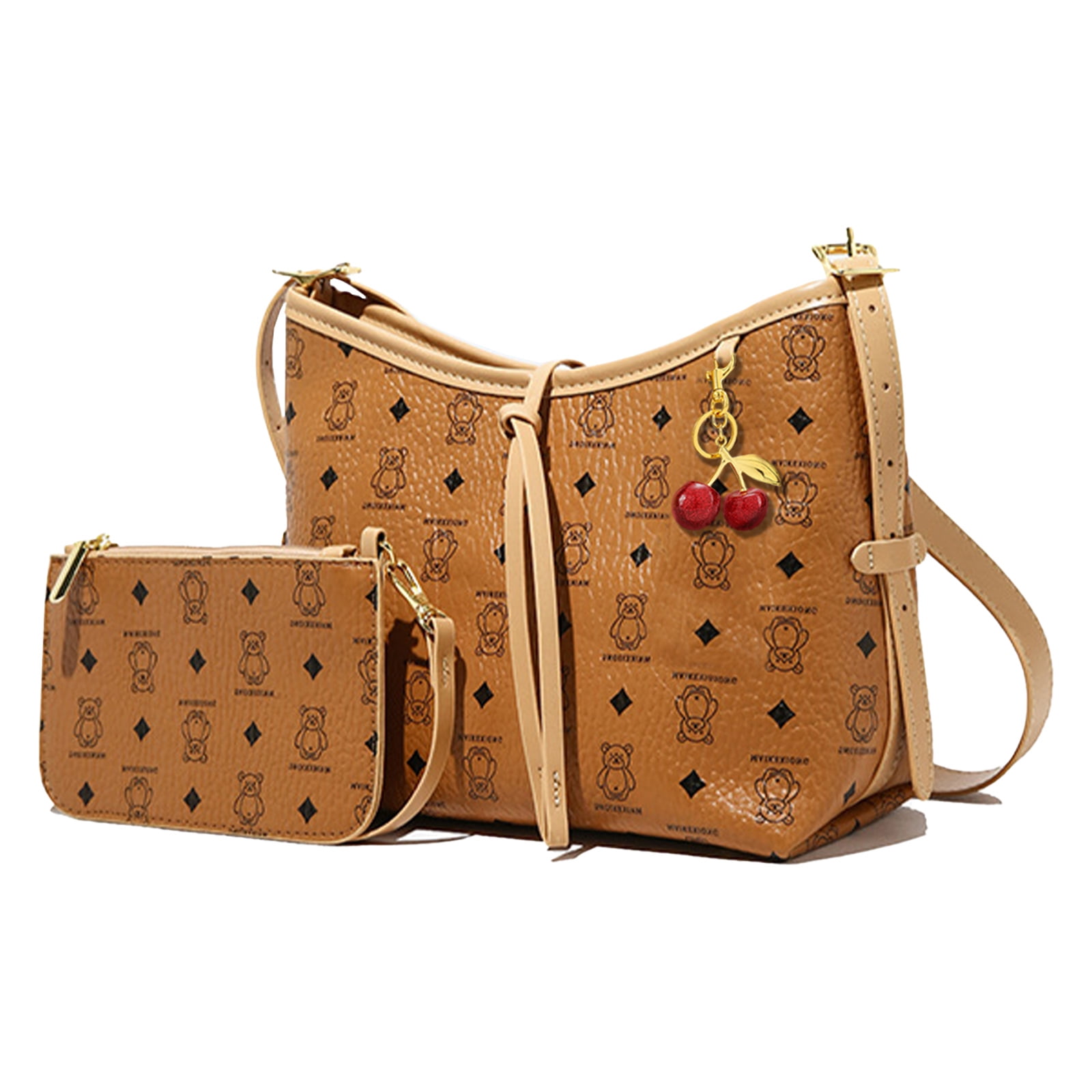 Stylish Handbag for Women - Crossbody Bag With Adjustable Strap, Hard Wearing & Fashionable Shoulder Bag, Including Cherry Keychain(Brown)