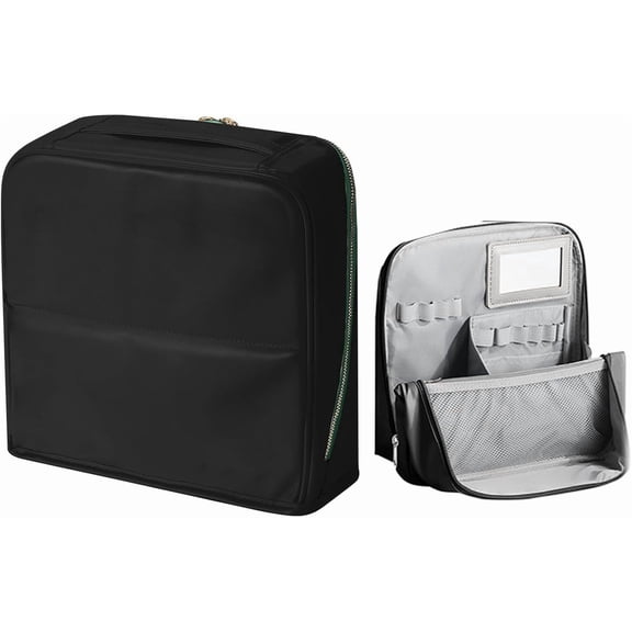Stylish Handheld Partitioned Cosmetic Bag,Portable Standing Travel Makeup Bag,Standing Makeup Bag with Mirror,Handheld Partitioned Cosmetic Bag with Large Capacity