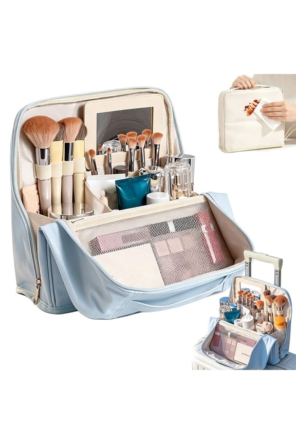 Stylish Handheld Partitioned Cosmetic Bag - Waterproof Beauty Cas-Large Capacity Leather Travel Makeup Organizer