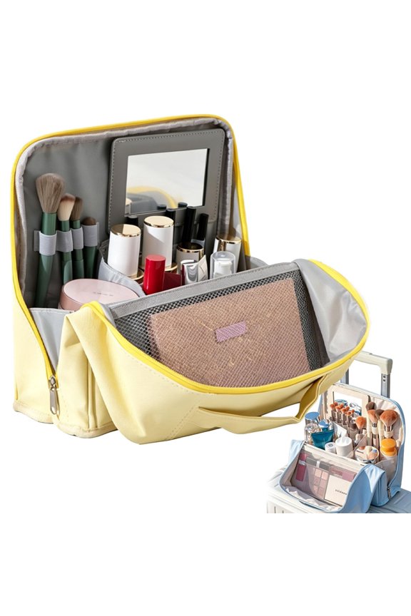 Stylish Handheld Partitioned Cosmetic Bag - Waterproof Beauty Cas-Large Capacity Leather Travel Makeup Organizer