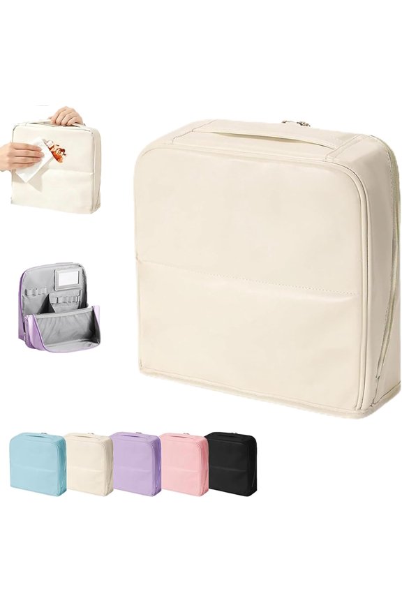 Stylish Handheld Partitioned Cosmetic Bag,Waterproof Large-Capacity Portable Makeup Bag,Large Travel Compartment Makeup Bags Organizers with Mirror for Purse (A,M)