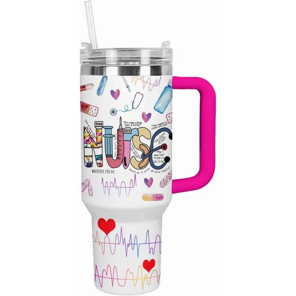 Stylish Healthcare Worker Tumbler | Colorful 40Oz Cup For Nurses | Ideal Graduation Or Appreciation Gift | Double-Wall Insulated Stainless Steel With Handle