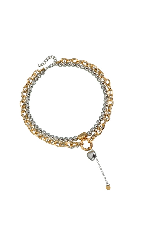 Stylish Heart Necklace With Gold Silver Combination Layering Structure Comfort Fit Jewelry For Daily Wear