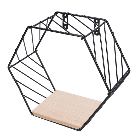 Stylish Hexagonal Floating Shelf Wall Mounted Floating Display Rack for Bedroom Living Room OfficeBlack