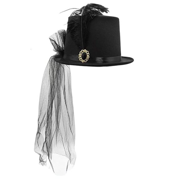 Stylish High Crowns Tops Hat With Black And Netting Gothic Fashion Hat