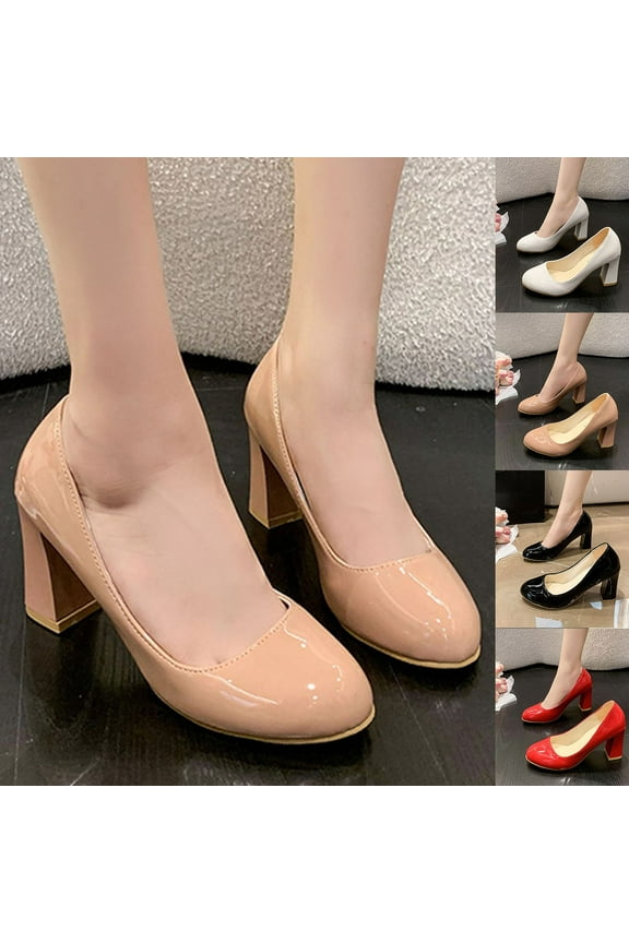 Stylish High Heels Comfortable Block Heel Round Toe Solid Color Shoes for Casual Summer Wear Indoor Outdoor