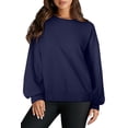 thumbnail image 1 of Stylish High Low Hem Sweatshirt for Women - Navy Blue O Neck Long Sleeve - [ZhiHiMeRi] | (US 16-18)XL, 1 of 12
