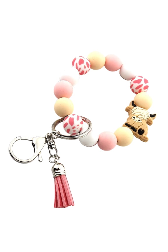 Stylish Highlands Cow Silicone Beaded Keychain Wristlet Pendant Keyrings Adornment for Pattern Enthusiasts