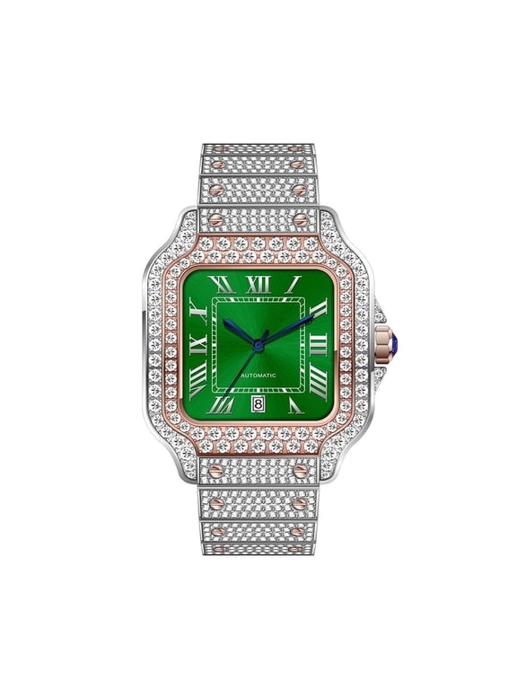 Stylish Hip Hop Iced Out VVS Moissanite Automatic Watch, D Color Stones, Rose Gold Tone, Passes Diamond Tester