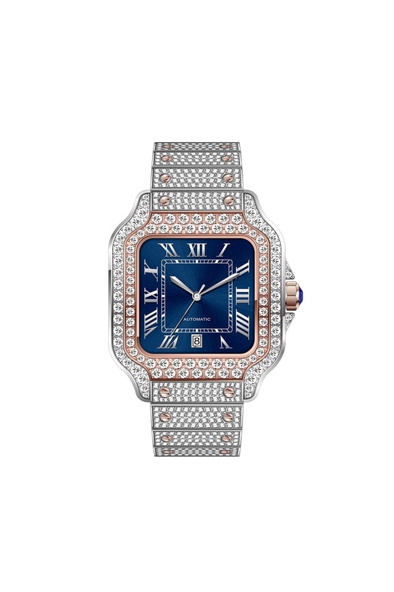 Stylish Hip Hop Iced Out VVS Moissanite Automatic Watch, D Color Stones, Rose Gold Tone, Passes Diamond Tester