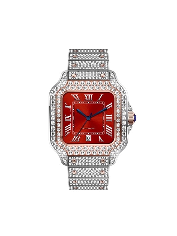 16.75CT Stylish Hip Hop Iced Out VVS Moissanite Automatic Watch,Rose Gold Tone, Passes Diamond Tester,Collection of 2882 D Color Moissanite Stones