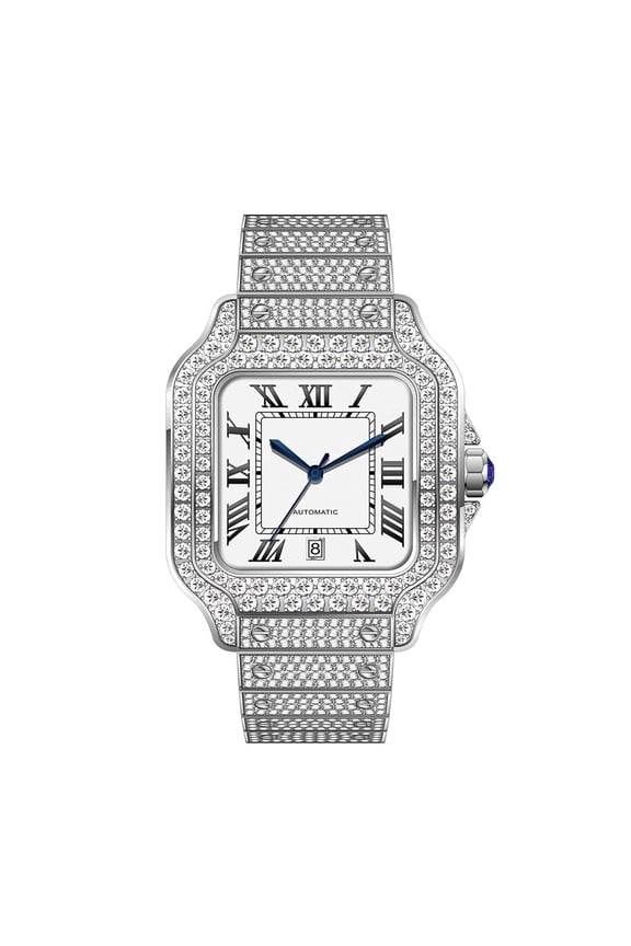 16.75CT Stylish Hip Hop Iced Out VVS Moissanite Automatic Watch, Collection of 2882 D Color Moissanite Stones ,White Strap, Passes Diamond Tester