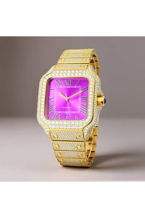 16.75CT Stylish Hip Hop Iced Out VVS Moissanite Automatic Watch, Collection of 2882 D Color Moissanite Stones , Yellow Strap, Passes Diamond Tester