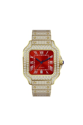 16.75CT Stylish Hip Hop Iced Out VVS Moissanite Automatic Watch, Collection of 2882 D Color Moissanite Stones , Yellow Strap, Passes Diamond Tester